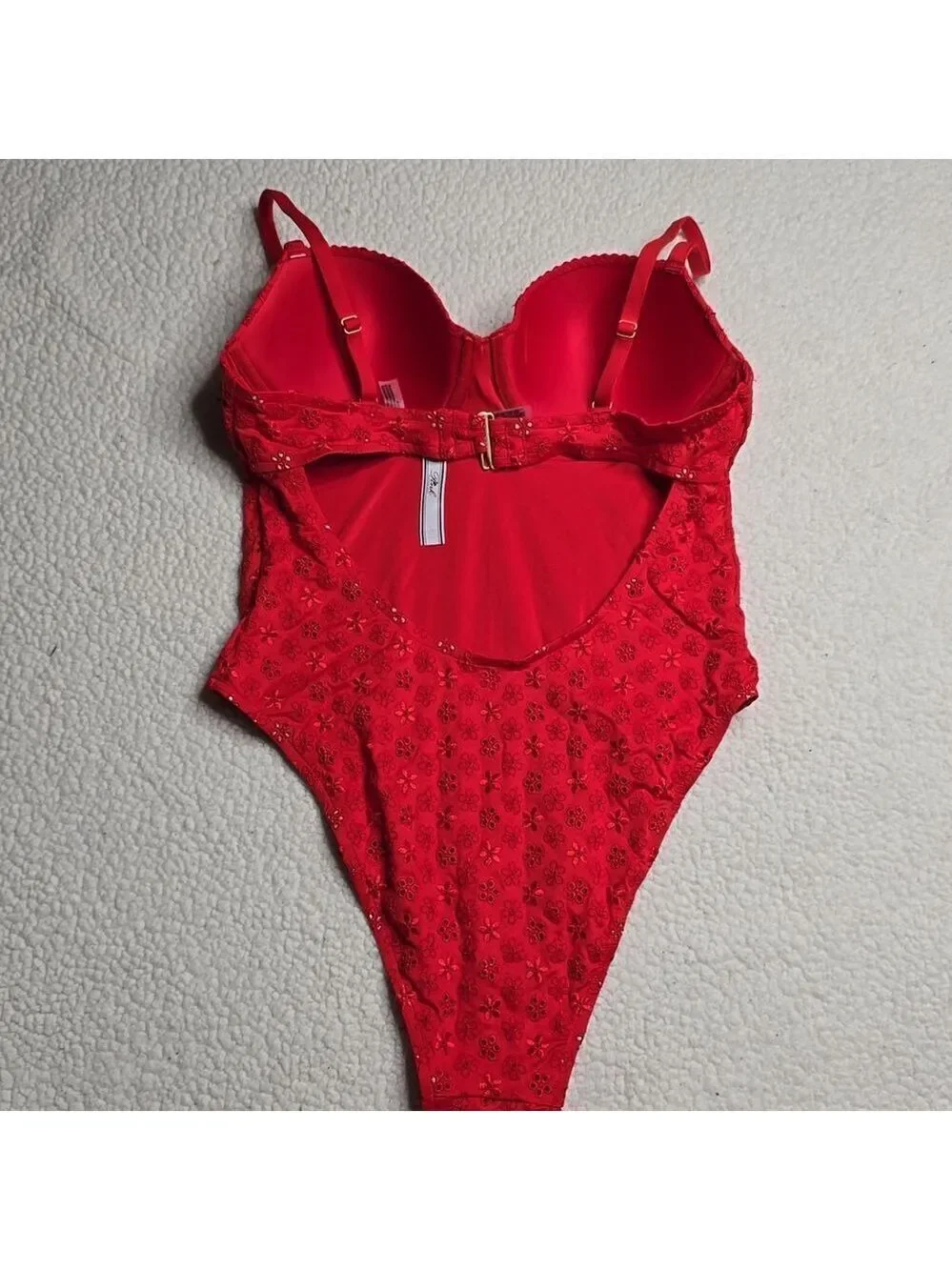 Frankies Bikinis Nova One-Piece Swimsuit Pink Eyelet Size XL